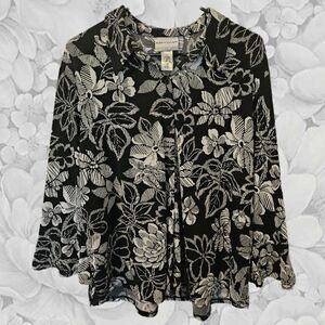 Alfred Dunner elegant black and white Floral Petite Women's Top PXL